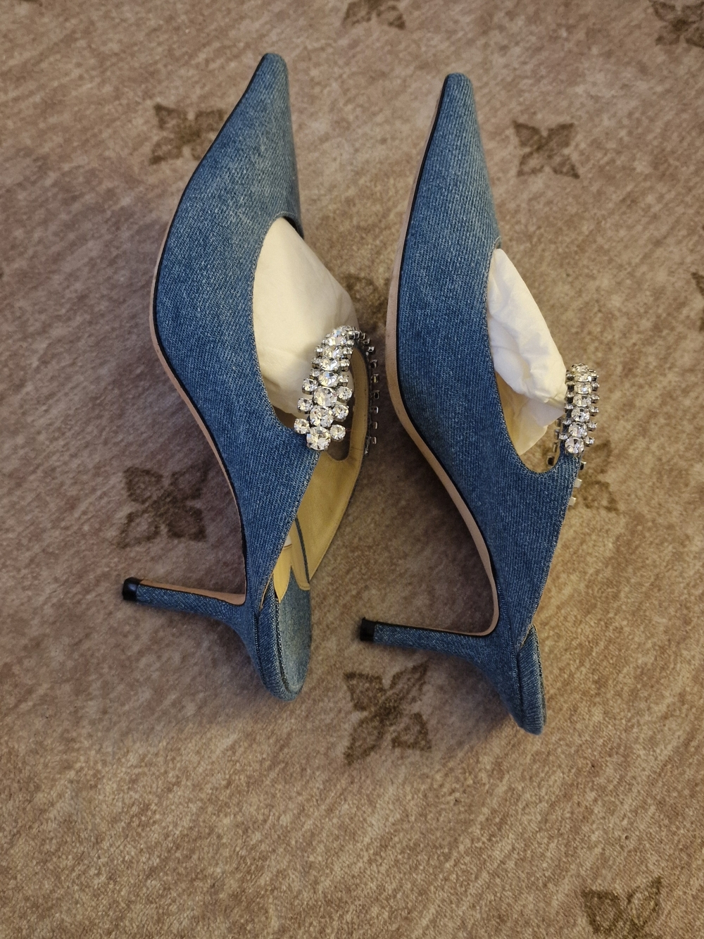 Jimmy Choo Denim Embellished Heel Mules In 39/US 8 - Picture 9 of 12